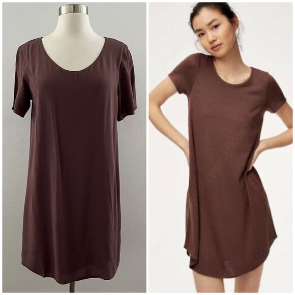 Aritzia Wilfred Free Teigen Crepe Mini Dress Casual Minimalist Mauve Brown Small - Picture 2 of 11